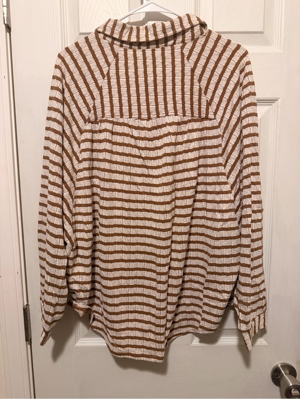 Women’s Striped Long-Sleeve Shirt - Brown & White - Picture 2 of 4